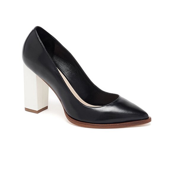 LOEFFLER RANDALL Leather Remy Block Heel Pump in Black & Cream Size 7.5 - Picture 5 of 13